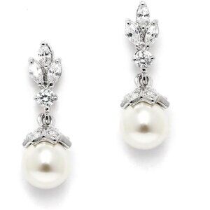 Elegant Pearl Drop Wedding Earrings - Ivory Shell & Cubic Zirconia for Brides &